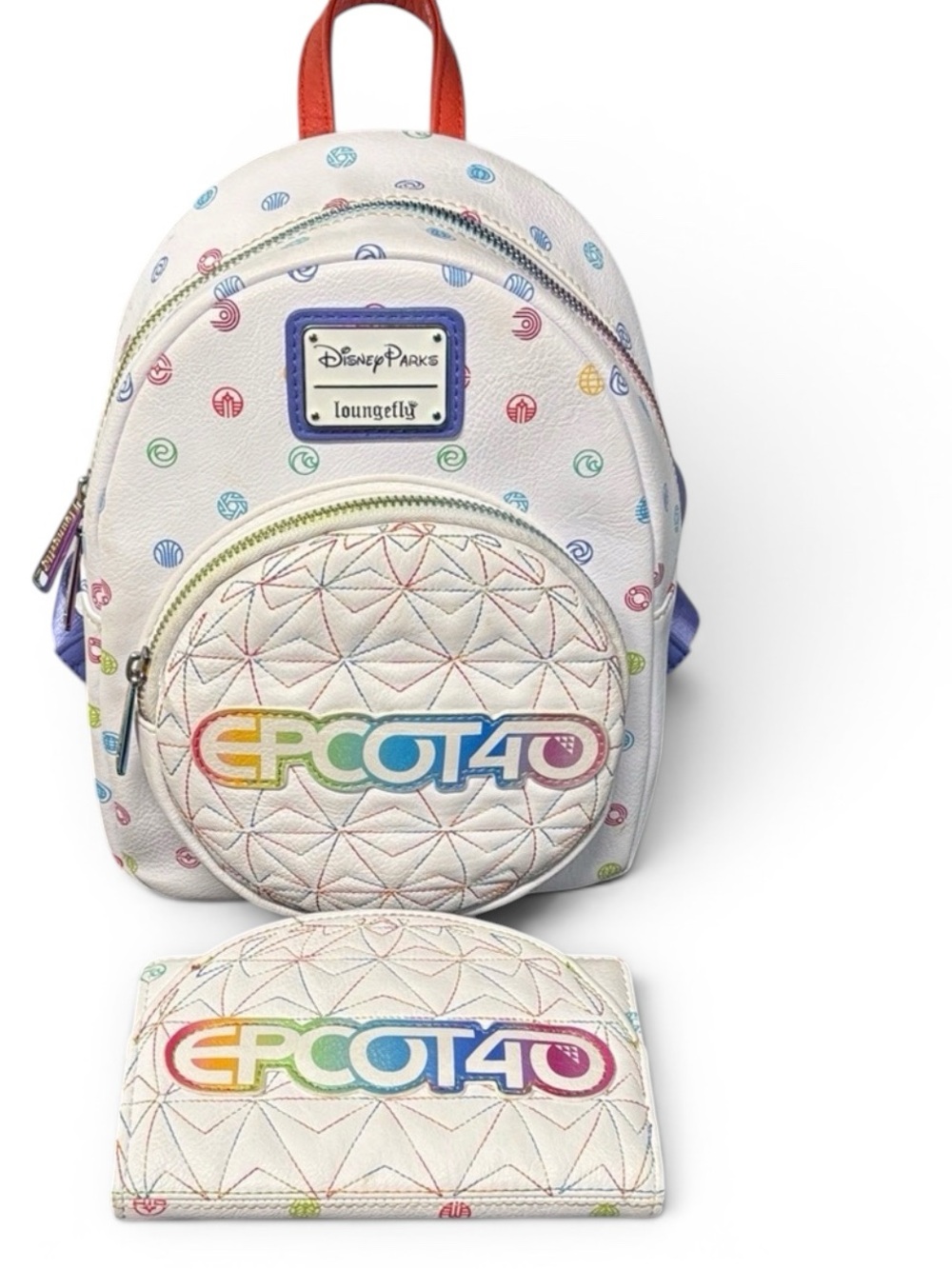Disney White EPCOT40 Rainbow Mini Backpack and Wallet Set
